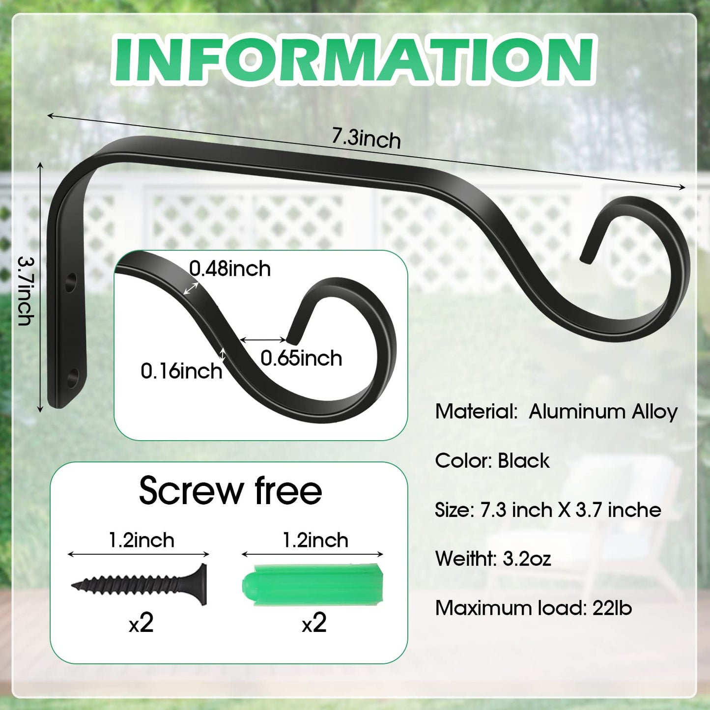 12 Pack Hanging Plant Bracket 7.3 Inches Metal Hook Decorative Straight Hanger for Bird Feeders, Wind Chimes, Flower Baskets, Planters Indoor Outdoor Wall