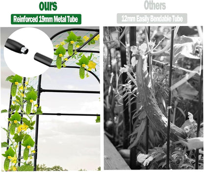 7.3FT Cucumber Trellis for Raised Bed, Garden Arch Trellis with Net, Rustproof Metal Plant Support for Climbing Plants Outdoor, Tomato Zucchini Squash Bean Pea Melon Vine, Rose Flower Garden Arbor