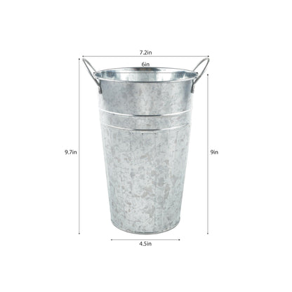 DAHO 4 Pack Tall Metal Planters for Plants, Flowers, Decor, Garden, Patio, Indoor or Outdoor (Galvnized, 9.06'')
