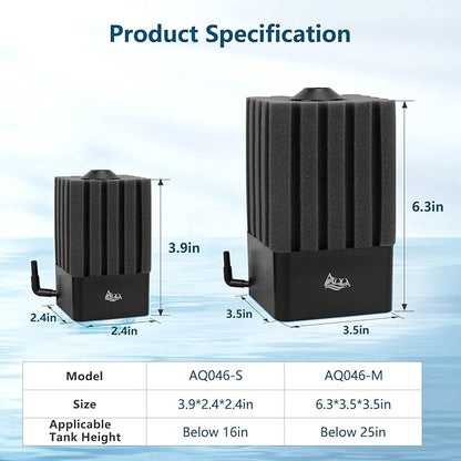 AQQA Aquarium Sponge Filter Submersible Fish Tank Filter Ultra Quiet Aeration Bio Sponge Corner Filter for Breeding Fry Betta Shrimp Fish Tank (Small for 5-20 Gallon)