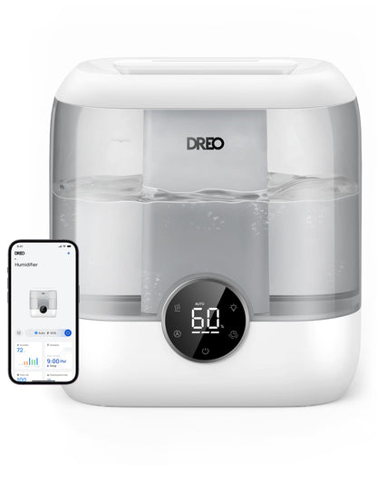 Dreo Smart Humidifiers for Bedroom, 6L Top Fill Supersized Cool Mist Humidifier for Large Room, 60 Hour Runtime, Quiet Ultrasonic Humidifier for Plants, Baby, Indoor, Home, Night Light, Black