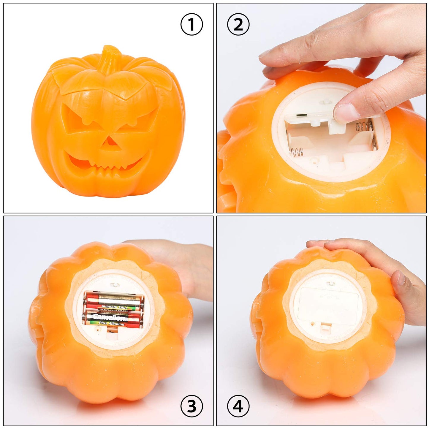 Halloween LED Jack-O-Lantern Pumpkin Lights Battery Operated, Scary Orang Pumpkin Halloween Flameless Flickering Real Wax Candle with Remote for Halloween Home Table Decoration（6'' Height