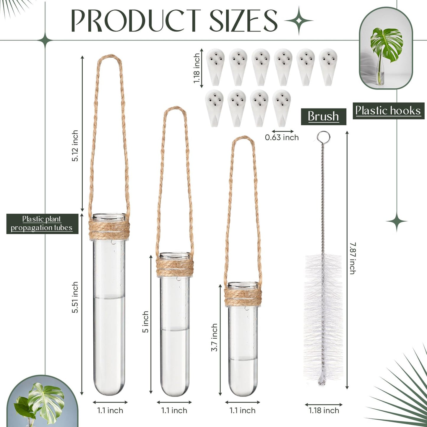 Baderke 12 Pack Wall Hanging Propagation Station Plastic Test Tubes Planters Wall Terrarium for Home Office Plant Hanger Flower Vases Hydroponic Cuttings Office Garden Flowers Walls Decor Lover Gift