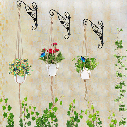 Swpeet 6 Pack 3 Sizes Macrame Hanging Planter Holder Plant Hanger with 6 Pack 2.9 Inch Ceiling Cup Hooks Kit, Hanging Planter Basket Rope Holder for Indoor Outdoor Decorations Beautiful Hanging