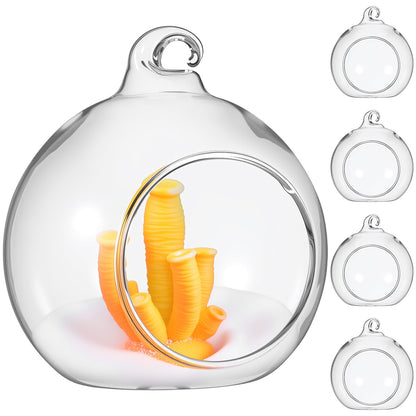 JEWEDECO 5pcs Hanging Glass Terrarium Ball Vase with 4.5cm Opening, Glass Hanging Tealight Holder for Air Plants and Candles, Includes 1.2m Jute Rope for Home Décor and Garden Display