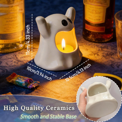KISWIAR Ghost Shaped Ceramic Holder, Ghost Ceramic Candy Bowl, Halloween Candle Holder Cup, Multipurpose Tabletop Organizer for Party Home Office