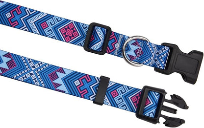 MarukoPet Dog Collar and Leash Set, Adjustable for Small Medium Large Dogs Puppy, Cute Design with Bohemia Floral Tribal Geometric Patterns Boys Girls Dog Collar(Blue Ethnic Style Set,M)