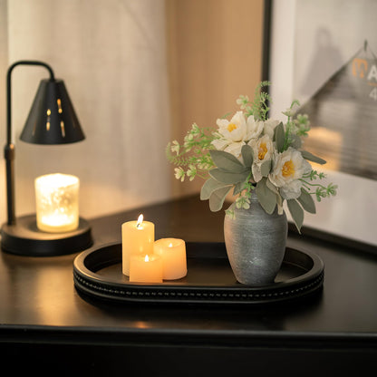 Hanobe Decorative Trays for Coffee Table : Black Oval Centerpiece Tray Wood for Farmhouse Entry Table Decor Round Bathroom Tray for Living Room Kitchen Counter