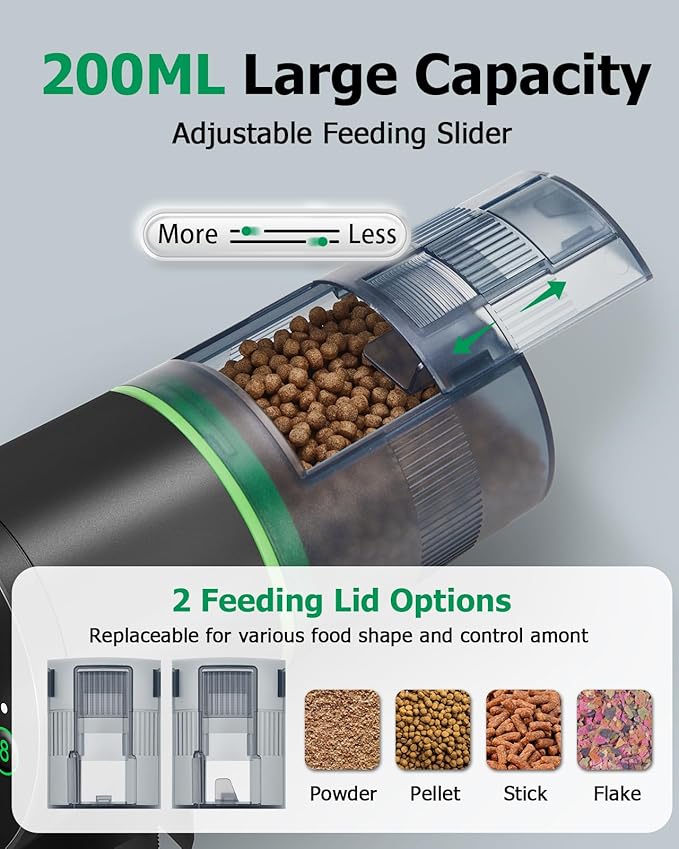 Automatic Fish Feeder for Aquarium, Auto Fish Food Dispenser with Timer and Feeding Ring, Moisture-Proof, Smart Fish Tank Vacation Feeder with 2 AAA Batteries