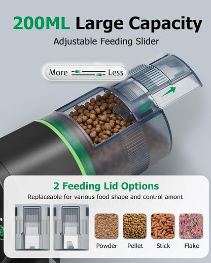Automatic Fish Feeder for Aquarium, Auto Fish Food Dispenser with Timer and Feeding Ring, Moisture-Proof, Smart Fish Tank Vacation Feeder with 2 AAA Batteries