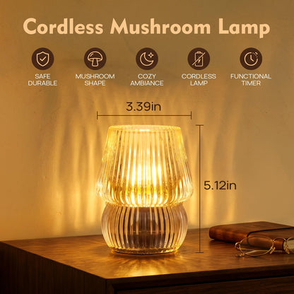 SisiHokai Small Battery Operated Lamp with Timer, Tiny Cordless Glass Table Lamp for Home Decor, Kitchen, Bathroom, Birthday Gift for Women, Mushroom, Amber