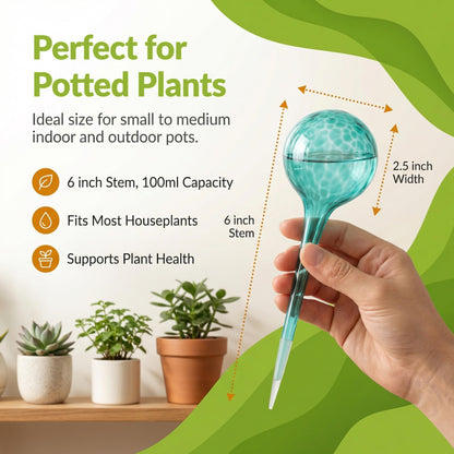 Little Green Leaf Automatic Plant Watering Globes Self Watering Planter Inserts (Set of 6) | Hands Free Multicolor Glass Bulbs | Planter Spikes to Support Indoor & Outdoor Plant Health (100ml)