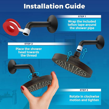 High Pressure Shower Head - Anti-Clogging Silicone Nozzles 2.5 GPM Removable Restrictor - Easy to Clean and Install - Includes Plumbers Tape - 6 inch - (Oil Rubbed Bronze 2.5GPM)