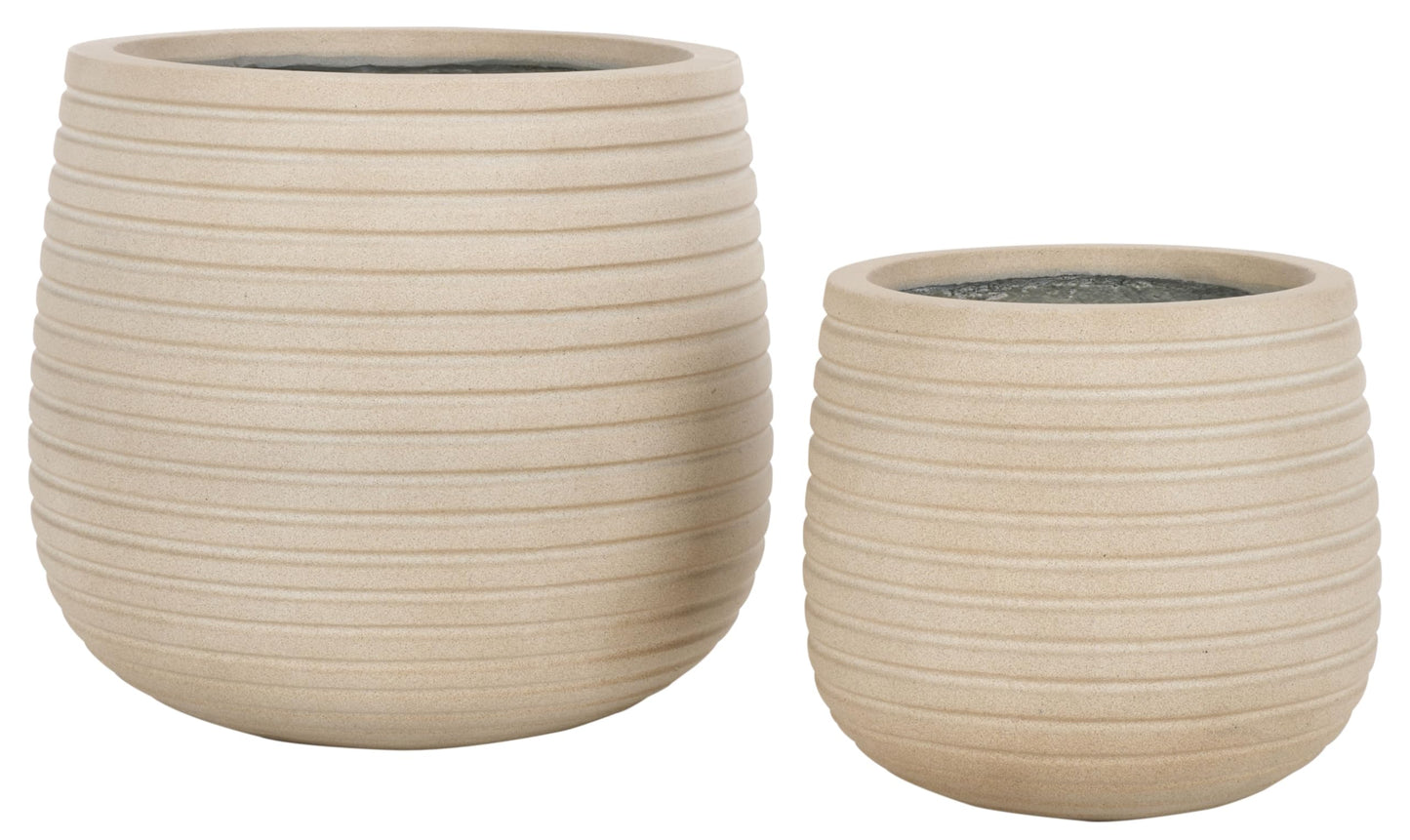 SAFAVIEH Outdoor - Jasper Beige Cement Ficonstone Planter Pot Set of 2 with Drainage Hole, Frost Resistant Garden Planters for Patio, Deck, Indoor Outdoor Use (PAT1535B-SET2)
