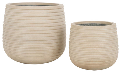 SAFAVIEH Outdoor - Jasper Beige Cement Ficonstone Planter Pot Set of 2 with Drainage Hole, Frost Resistant Garden Planters for Patio, Deck, Indoor Outdoor Use (PAT1535B-SET2)
