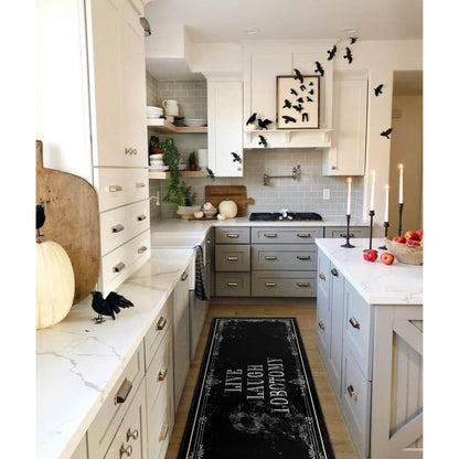 Fuoxowk Goth Kitchen Mat Set of 2 - Non Slip Halloween Spooky Kitchen Rugs Black Goth Rug Skull Witchy Rug for Home Kitchen - Live Laugh Lobotomy Sign - Halloween Gothic Kitchen Decor Accessories