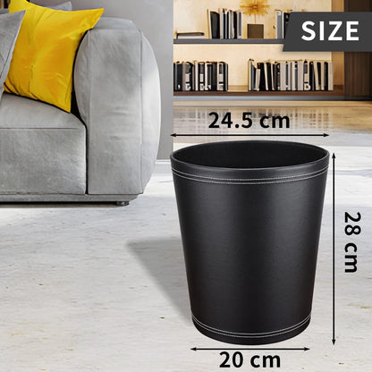 GORESE Pu Leather Trash Can, 2.6 Gallon Black Bathroom Trash Can, Small Office Garbage Can Wastebasket for Bedroom, Kitchen, Round Trash Bin Decorative Under-Sink/Desk/Home Easy to Clean