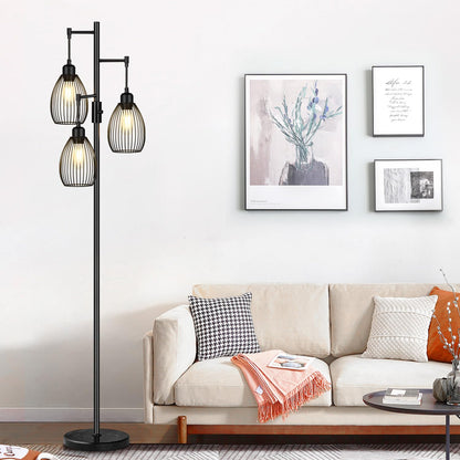 Torondo 70" Dimmable Floor Lamp with Marble Base, 3 x 800LM LED Edison Bulbs Included, Industrial Black Floor Lamps for Living Room, Rustic Tall Lamps Standing Lamp for Bedrooms Living Room