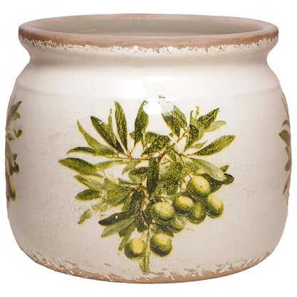 Xiaan Jiaju Mediterranean Ceramic Plant Pots with Olives Branches Pattern, 6 Inch Tuscan Planter for Indoor Plants, Rustic Farmhouse Home Kitchen Decor, Tuscan Vase for Centerpiece, Olive Green