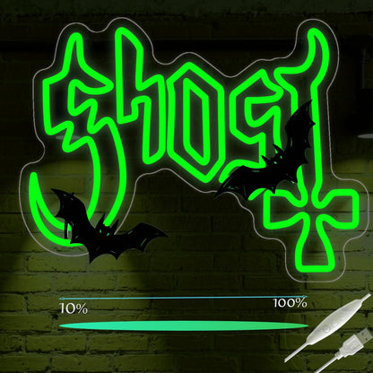 Ghost Neon Sign, Green LED Wall Light (12.2"x16.5")