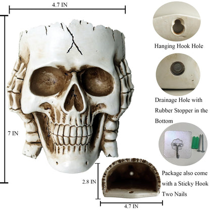 Dolkgy Skull Wall Planter for Home Décor, Hanging Skull Vase Unique Face Flower Pot Head Planters, White Resin Skeleton Gothic Planter for Indoor Outdoor Plants Decorations