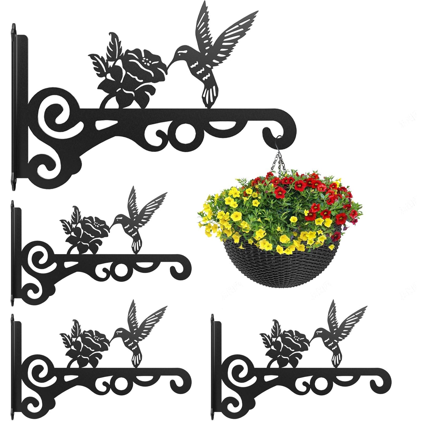 4-Pack Aesthetic Wall Plant Hanger Indoor and Outdoor – 10 Inch Metal Hanging Plant Bracket with Beautiful Bird Pattern – Heavy Duty Plant Hooks for Hanging Plants, Bird Feeder, Wind Chime, Lantern