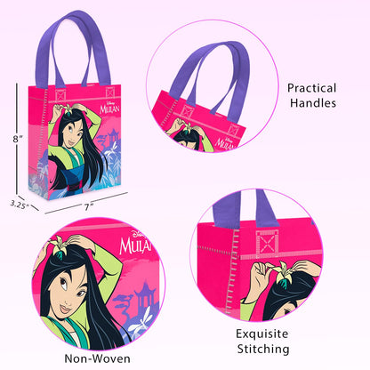 Mulan Party Favor Bags Set – 12 Pack 8" Disney Goodie Bags for Kids Bulk Reusable Mini Totes | Disney Mulan Birthday Party Supplies