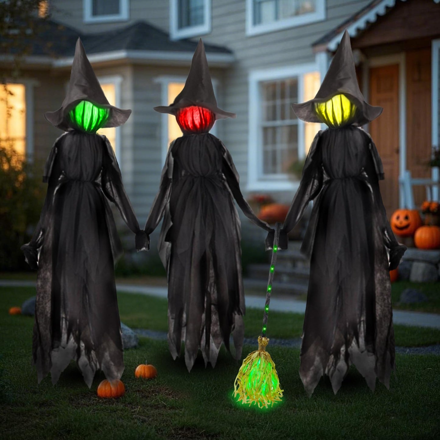 DR.DUDU 6 FT Light up Witch Stakes Halloween Yard Decorations, Set of 3