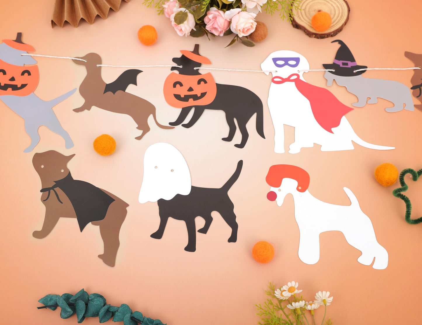 Halloween Dog Garland - Spooky Dogs Banner, Cute Witch Hat Pumpkin Puppy Dog Hanging Banner, Puppy Theme Wall Decor