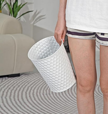 Venalys Small Metal Trash Can Wastebasket, Decorative Honeycomb Garbage Can Waste Basket, Modern Farmhouse Round Trash Bin for Bathroom, Bedroom, Kitchen and Office (White)