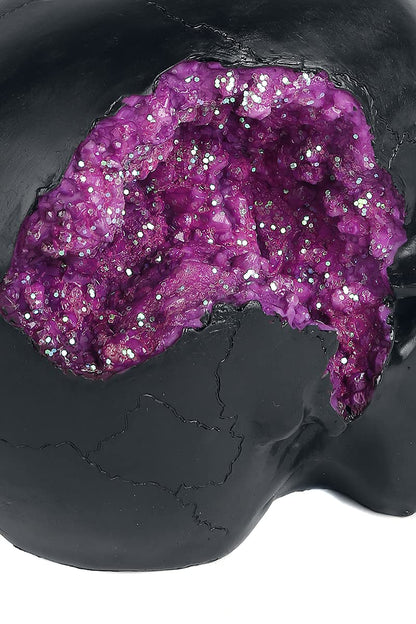 Nemesis Now Geode Skull Figurine, Black and Purple Gothic Glitter Crystal Skull Figurine, 17cm