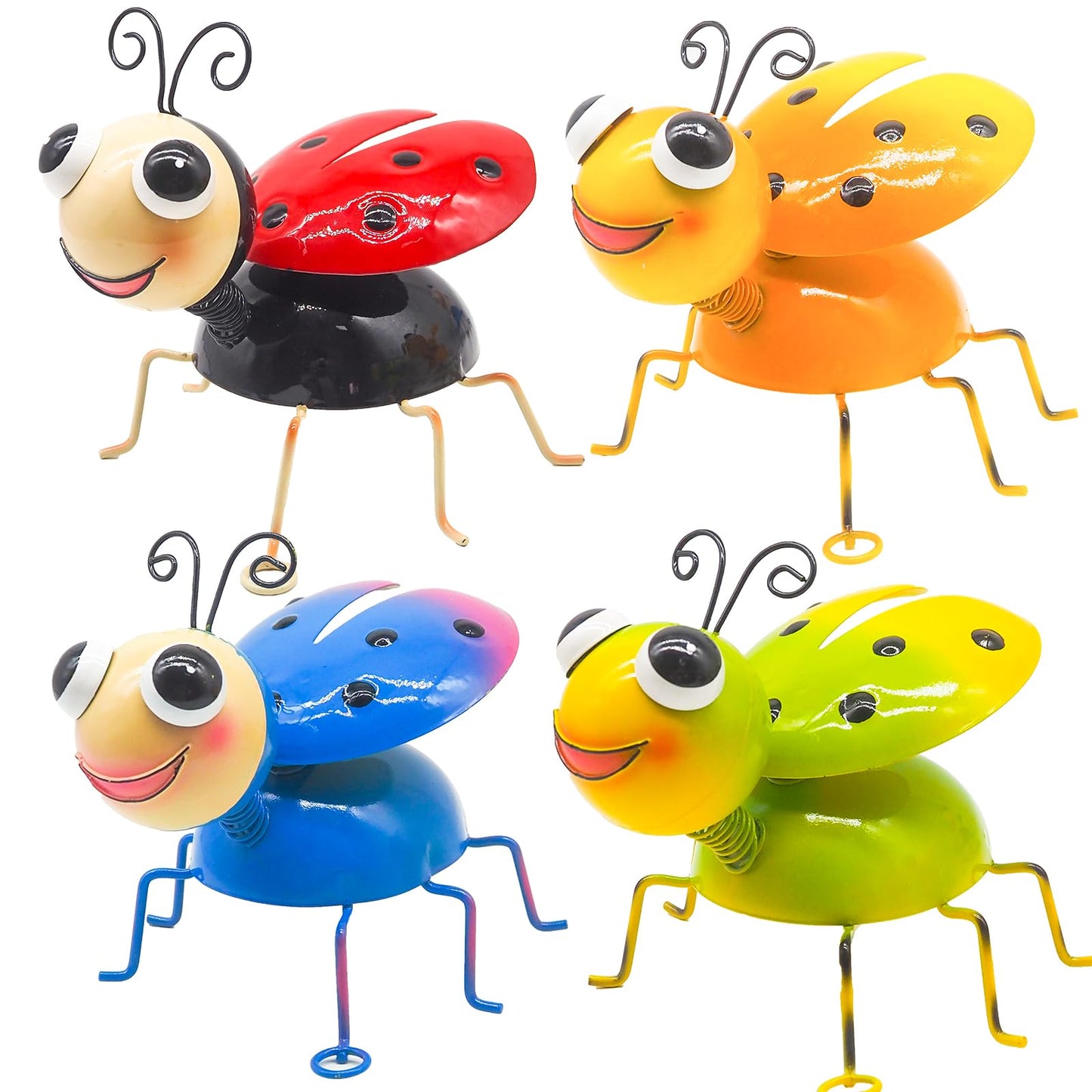 Cruis Cuka Metal Yard Art Garden Decor for Outside Cute Coloful Ladybugs Lawn Patio Ornaments Backyard Decorations Garden Gifts for Mom - Set of 4