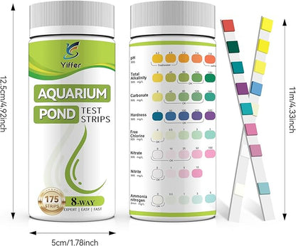 175-Count 8-Way Aquarium Test Strips with Ammonia-Accurate Test Ammonia,pH, Total Alkalinity, Carbonate, Hardness, Free Chlorine, Nitrate and Nitrite for Fish Tanks & Ponds