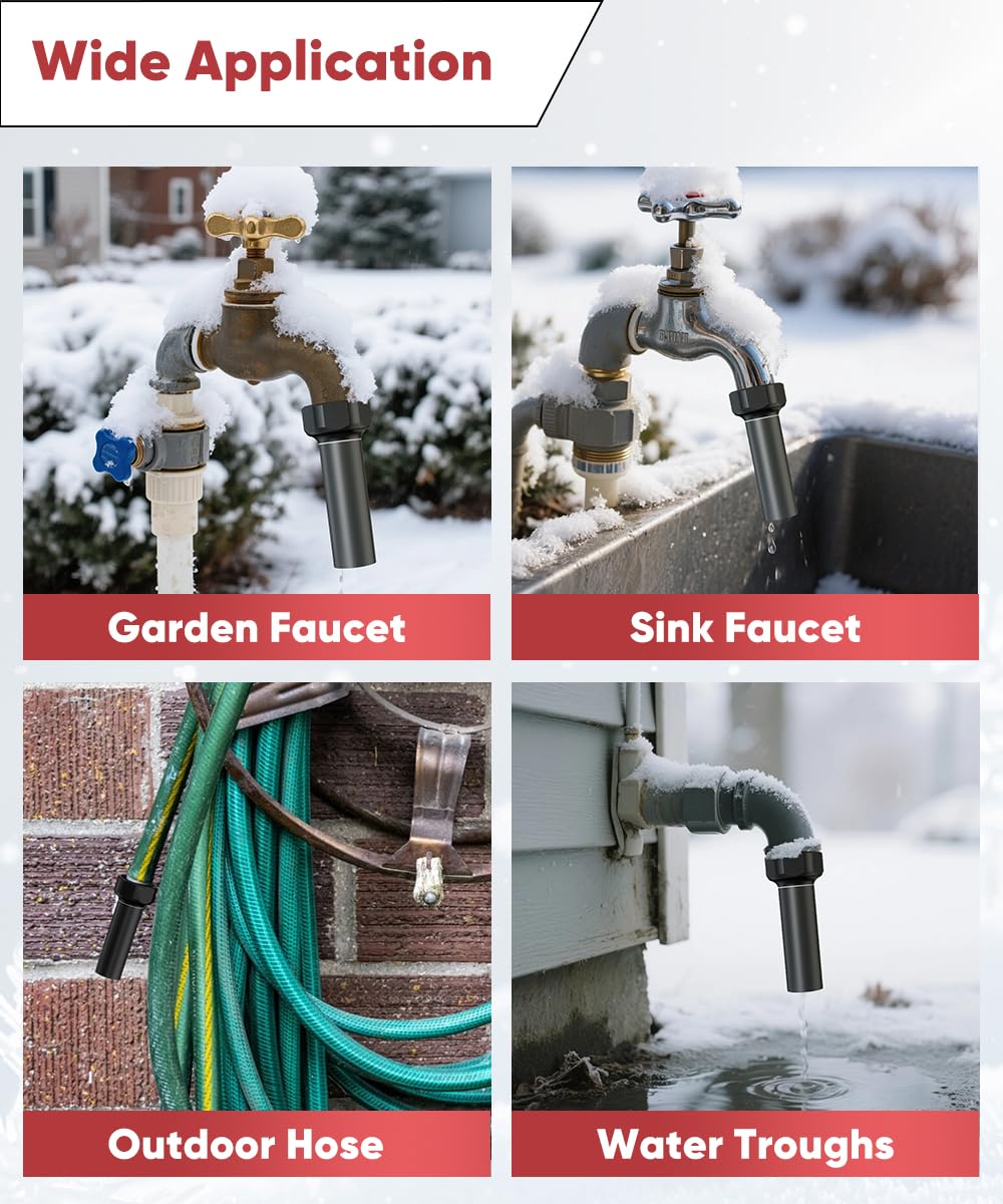 Mokeyder Outdoor Faucet Winter Freeze Protection Valve, Activates at Water Temperature Below 35.6°F/ 2°C, 3/4-Inch Thread Frost Proof Faucet Cover for for Garden, Lawn & Yard Spigot, Black, 4Pack