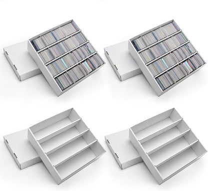RLAVBL 4 Pack Trading Card Storage Box, 3200 Count Cardboard Card Boxes with Dividers for Sports, MTG, TCG, Toploader, 4 Row