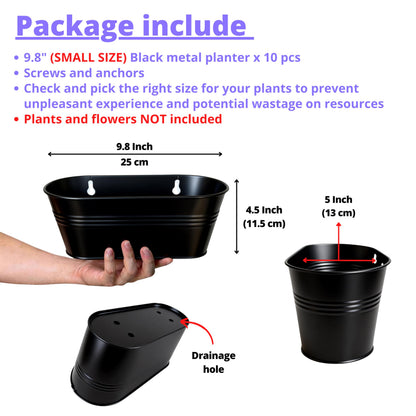 LaLaGreen Wall Planter (9.8 Inch, 10 Pack) Black Oval Metal Hanging Decor Plant Holder Wall Planters for Indoor Plants Balcony Decoration Porch Plants Pots Mounted Indoor Window Planters Pot Baskets