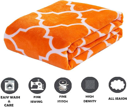 Elegant Comfort Luxury Velvet Super Soft Christmas Prints Fleece Blanket-Holiday Theme Home Décor Fuzzy Warm and Cozy Throws for Winter Bedding, Couch and Gift, 50 x 60 inch, Quatrefoil Orange