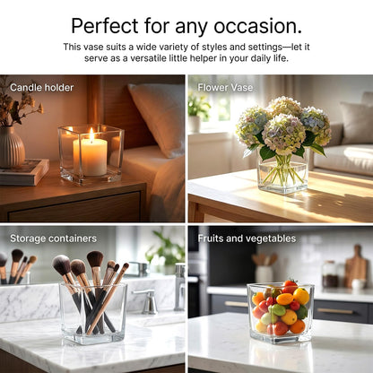 6 Pack Square Glass Vases 5"x 5" x 5", Plant Terrarium, Floating Candle Holder, Clear Bulk Flower Vases for Centerpieces,Wedding Party, Office Decorations, Home Décor, Events