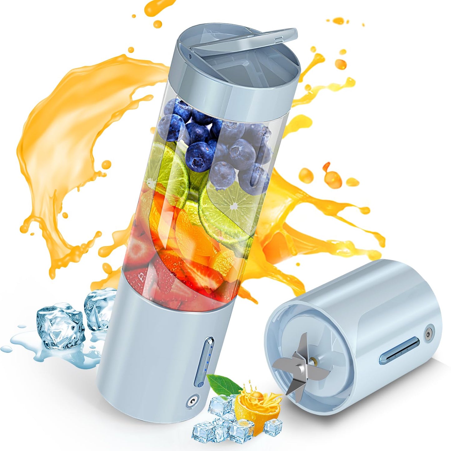 Portable Blender Personal Juicer for Shakes and Smoothies - 20 OZ Electric Protein Shaker Bottle with Insulated Sleeve, Travel Lid, USB-C Rechargeable - Mini Small Blender Cup for Kitchen, Office, Gym