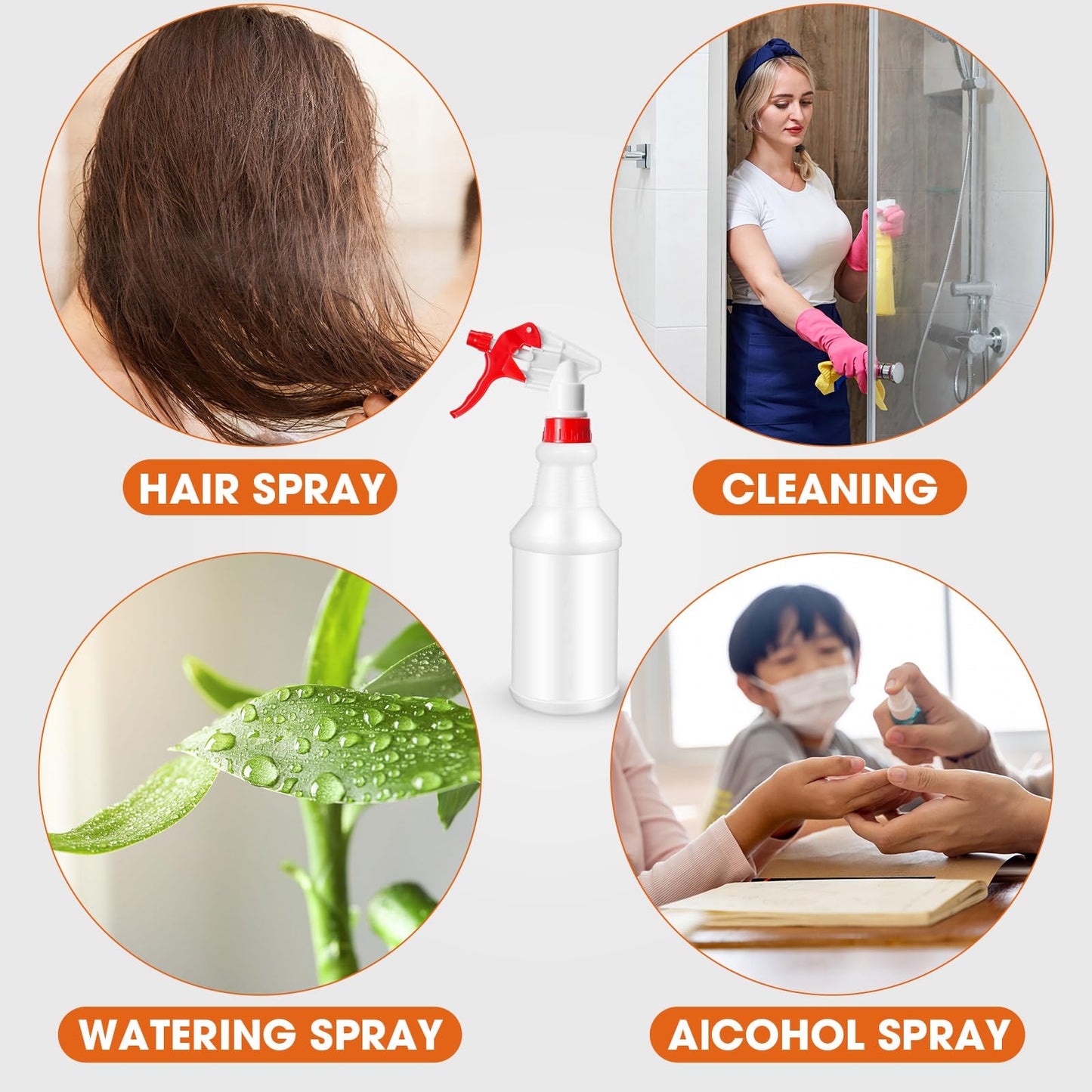 Eccliy 12 Pcs 16 Oz Plastic Spray Bottle, Adjustable Empty Reusable Sprayer for Cleaning, Planting, Water, Bathroom and Kitchen, BBQ, Commercial and Residential (Original,Red)