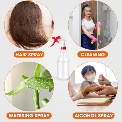 Eccliy 12 Pcs 16 Oz Plastic Spray Bottle, Adjustable Empty Reusable Sprayer for Cleaning, Planting, Water, Bathroom and Kitchen, BBQ, Commercial and Residential (Original,Red)