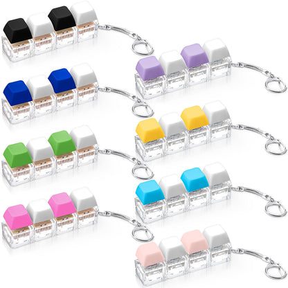 Halloscume 6 Pcs Silent and Click Keyboard Adult Fidget Clicker Toy 4-in-1 Keyboard Fidget Keychain Mechanical Key Button Clicker Stress Relief Gift for Office School Home (Solid Color Transparent)