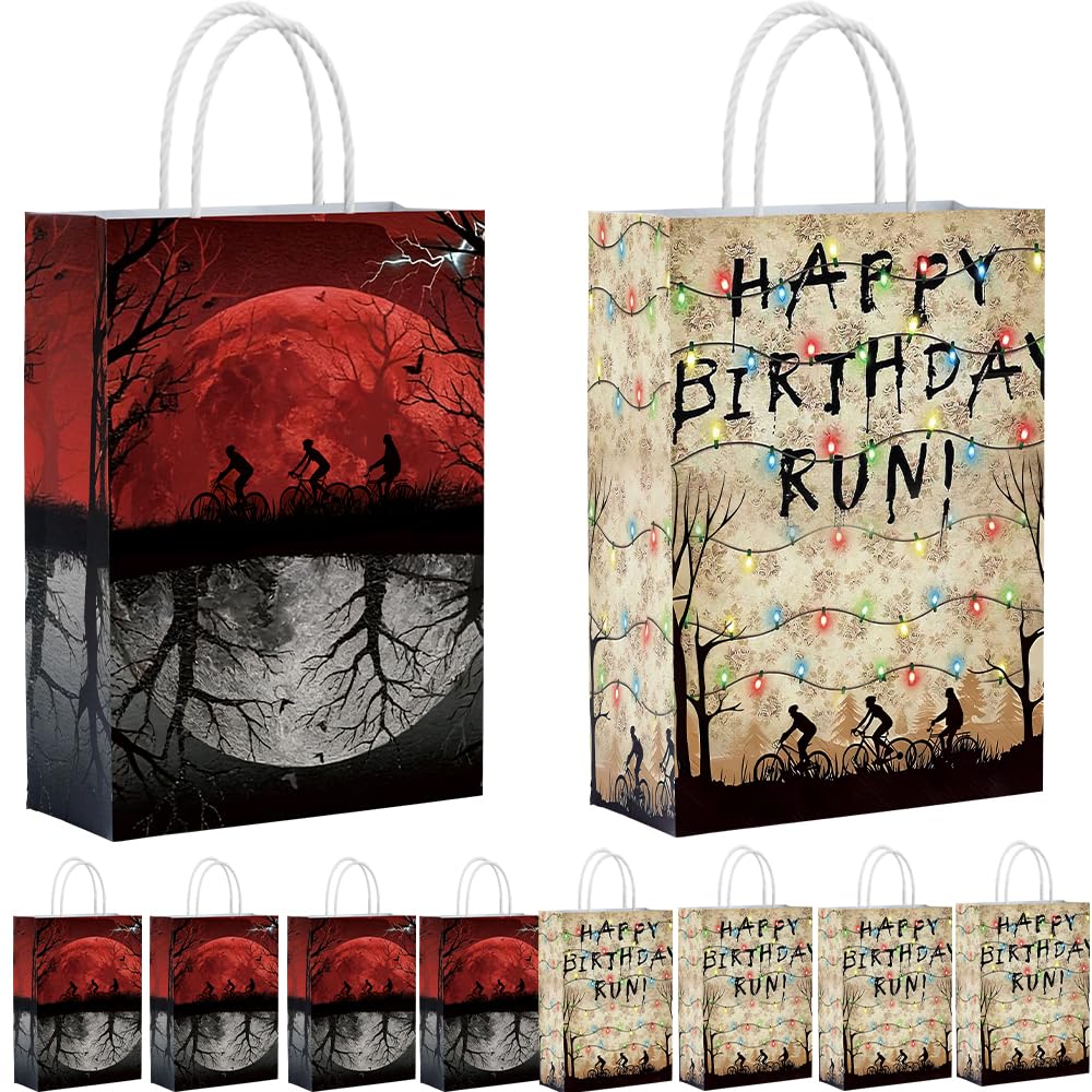 Casagete 12pcs Party Bags Birthday Party Favors Bags Upside Down Themed Party Spooky for Girls Goodie Bags for Kids Birthday Party(6X3.14X8.4inch)