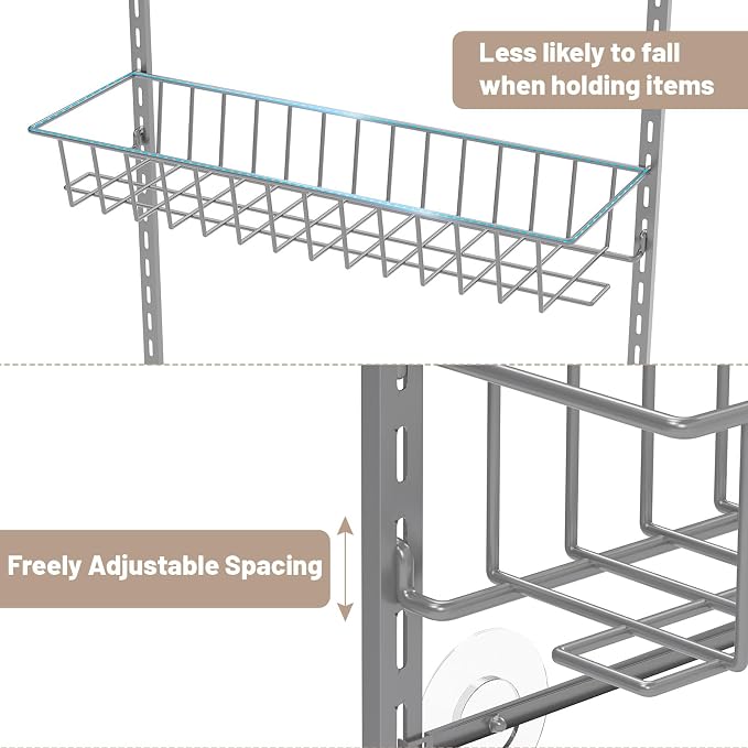 ElegantArray 9-Tier Pantry Door Oragnizer, Over The Door Pantry Organizer Rack and Storage, Hanging Spice Rack Shelves Door, Home Office Laundry Room Bathroom & Kitchen Organization, Light Gray