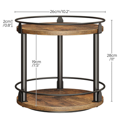 YATINEY Lazy Susan Organizer, Rotating Spice Rack, 2 Tier Spice Turntable Organizer, Industrial Turntable Spice Holder, for Kitchen Countertop and Cabinet, Compact and Versatile, Rustic Brown SR22BR
