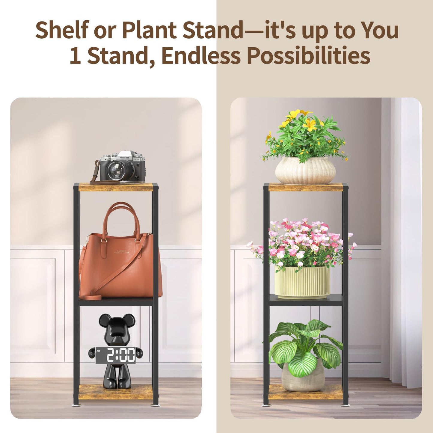 LASZOLA Black 3 Tiered Wood Plant Stand Indoor for Larger Heavy Duty Planter, Sturdy Multi Level Vertical Flowers Racks for Narrow Inside Floor , Decorate Shelving for Hold House Tree, Space Saving