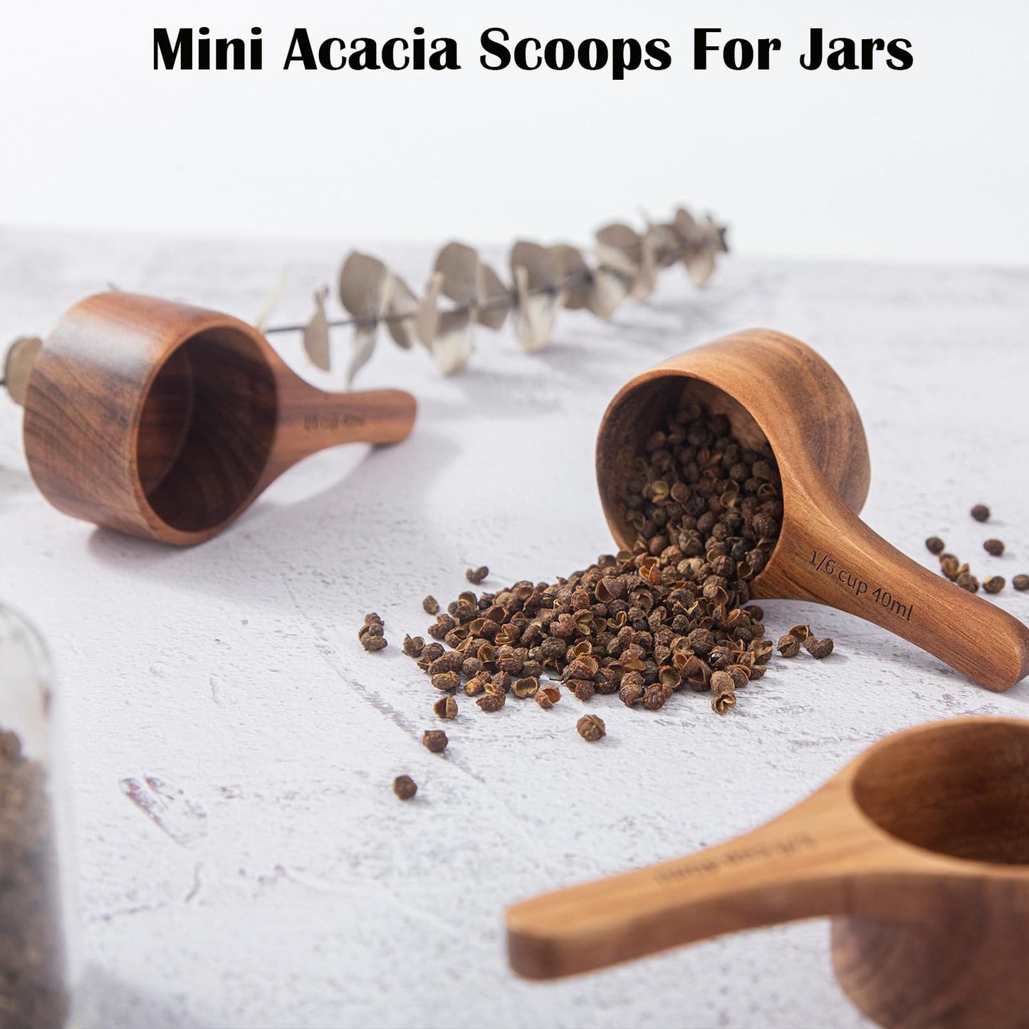Wood Coffee Scoop-4 Pieces Wooden Scoops for Jars Small Measuring Spoons for Ground Coffee,Tea,Sugar,Seasoning-Multipurpose Wooden Scoop for Jars,Canisters,Bath Salts,Laundry Detergent(Acacia Wood)