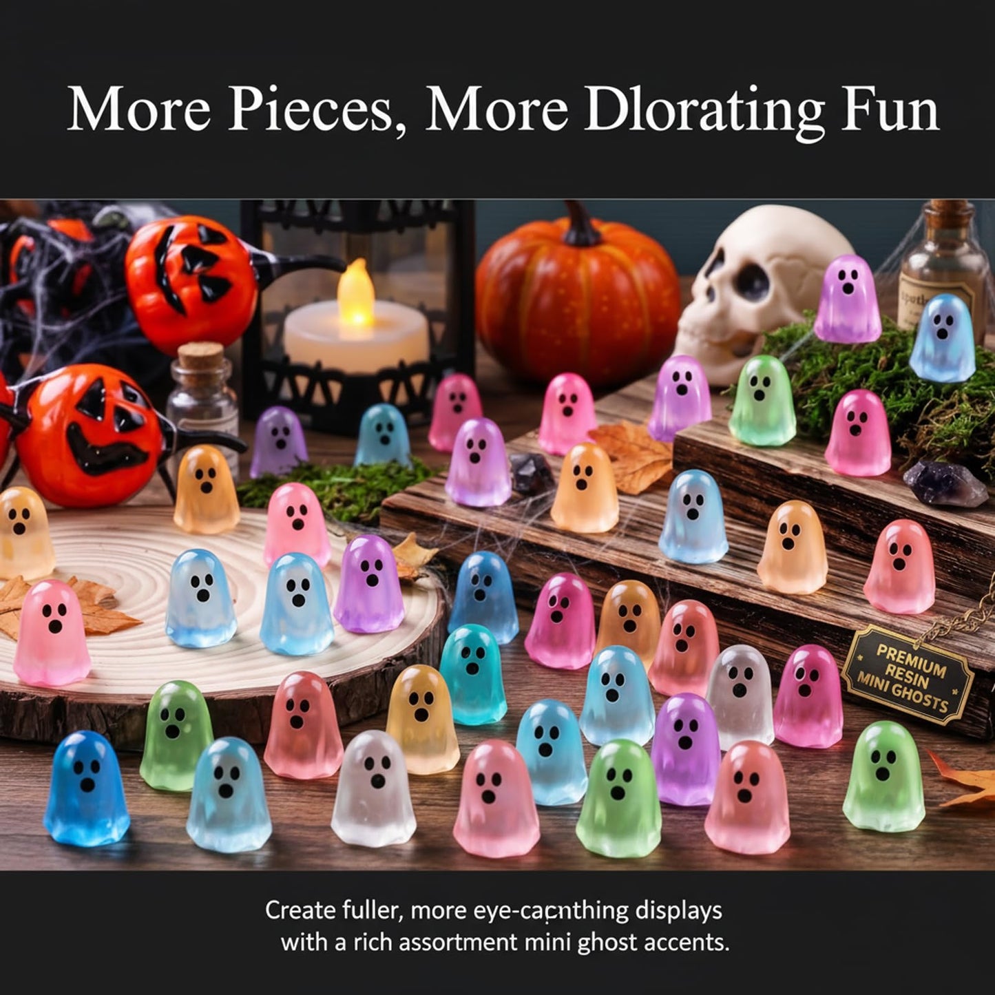 zmzdp 100pcs Halloween Mini Ghosts Figures, Luminous Mini Resin Ghost Figurines, to Hide Glow in The Dark Tiny Ghost Figures for Halloween Party Favors, Plant Pot Landscape, Fairy Garden Party Decor