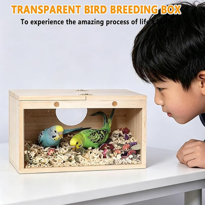 kathson Parakeet Nesting Box,Transparent Parrots Breeding Mating Boxes Nest House,Bird Cage Nesting Box for Cockatiel,Budgie,Lovebirds,Conure,Finch,Canary,M