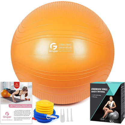 Gruper Yoga Ball, Multiple Sizes Non Slip Exercise Ball for Workout, Birthing, Balance, Stability, Pregnancy, 2200LB Capacity, Anti Burst Chair for Home and Office, Includes Quick Pump & Fitness Guide